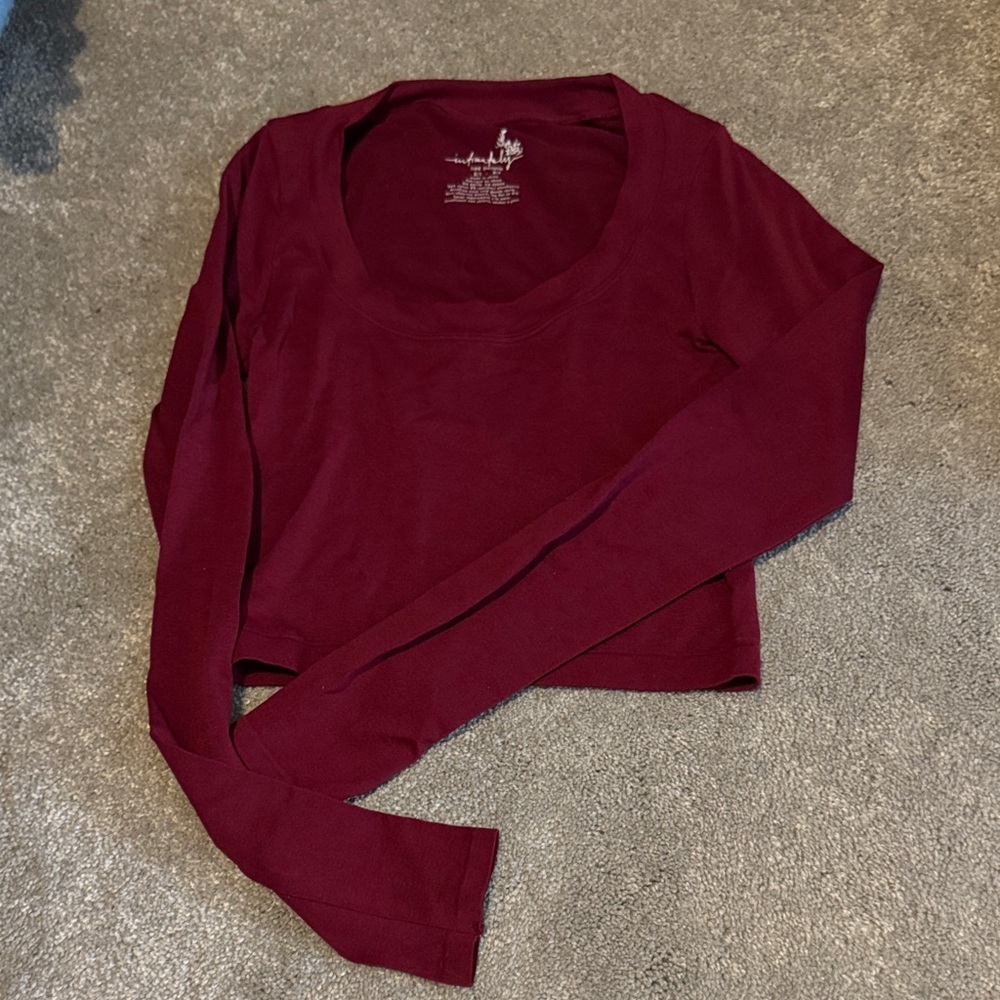 Free People Burgundy Long Sleeve Top